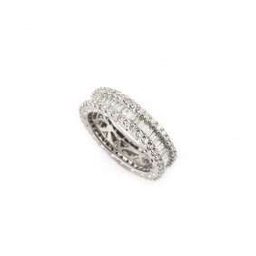 18k White Gold Baguette Cut and Round Brilliant Cut Diamond Eternity Ring